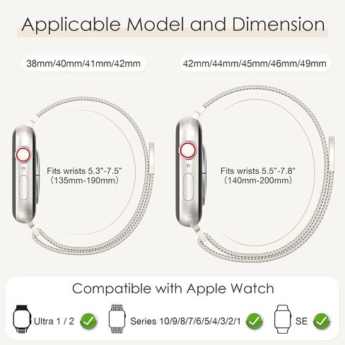 شريط حلقة ميلانو الأصلي متوافق مع Apple Watch 38mm 40mm 41mm 42mm 44mm 45mm 46mm 49mm - Women & Men الإغلاق المغنطيسي حزام معدني قابل للتعديل لسلسلة IWatch 10 9 8 7 6 5 4 3 2 1 ، Ultra ، SE in Kuwait