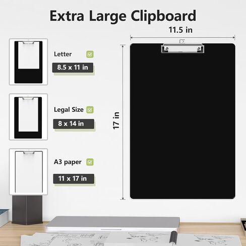 Extra Large Clipboard, 11 x 17 Black Plastic Drawing Boards, Horizontal Clip Board, Landscape Layout, Suitable for Sketching, Watercolor. Drafting & Art Supply in Saudi Arabia