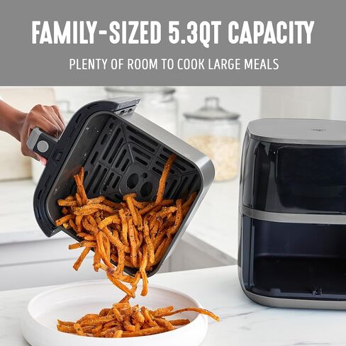 GreenLife Compact Compact Air Fryer Oven ، 5.3 QT ، درج خالٍ من PFAS الخالي من السيراميك ، 8 شاشة رقمية لمسة ، نافذة عرض سهلة ، مؤقت الإغلاق التلقائي ، أجزاء آمنة غسالة الصحون ، 1500 واط ، الجرافيت in Kuwait