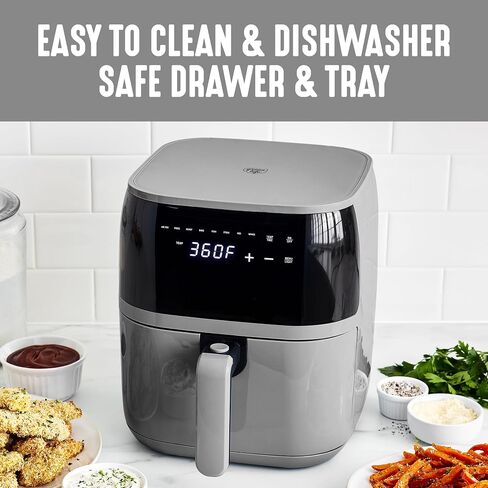GreenLife Compact Compact Air Fryer Oven ، 5.3 QT ، درج خالٍ من PFAS الخالي من السيراميك ، 8 شاشة رقمية لمسة ، نافذة عرض سهلة ، مؤقت الإغلاق التلقائي ، أجزاء آمنة غسالة الصحون ، 1500 واط ، الجرافيت in Kuwait