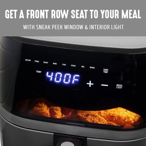 GreenLife Compact Compact Air Fryer Oven ، 5.3 QT ، درج خالٍ من PFAS الخالي من السيراميك ، 8 شاشة رقمية لمسة ، نافذة عرض سهلة ، مؤقت الإغلاق التلقائي ، أجزاء آمنة غسالة الصحون ، 1500 واط ، الجرافيت in Kuwait