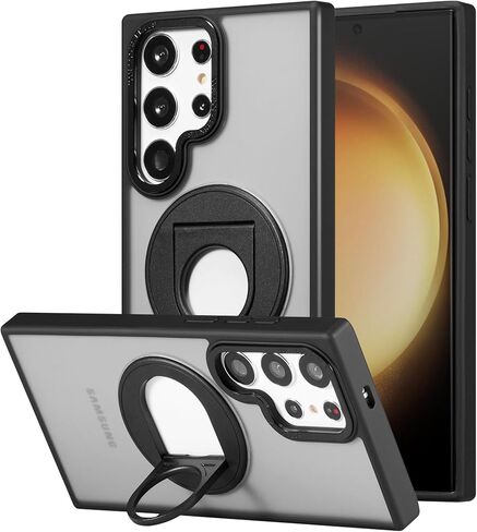 حافظة ZCDAYE لهاتف Samsung Galaxy S22 مع حامل، متوافقة مع مسند دوار غير مرئي للشحن اللاسلكي، غطاء هاتف واقٍ صلب شفاف من البولي كربونات للنساء والرجال، أرجواني in Kuwait