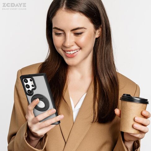 حافظة ZCDAYE لهاتف Samsung Galaxy S22 مع حامل، متوافقة مع مسند دوار غير مرئي للشحن اللاسلكي، غطاء هاتف واقٍ صلب شفاف من البولي كربونات للنساء والرجال، أرجواني in Kuwait