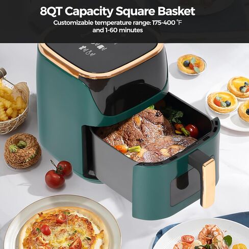 Panana 8QT Large Air Fryer Compact, 8 Preset Menus Airfryer, One-Touch Digital Control Presets, Touchscreen Display, Dishwasher Safe, Nonstick, Fit for Family (Green) in Saudi Arabia