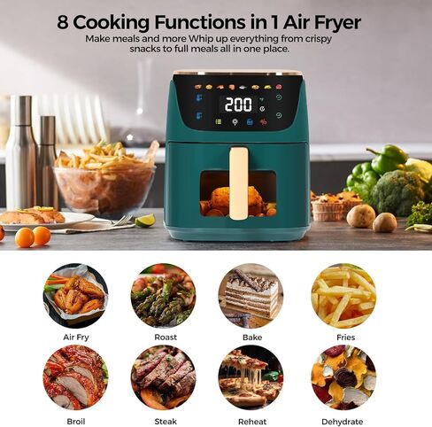 Panana 8QT Large Air Fryer Compact, 8 Preset Menus Airfryer, One-Touch Digital Control Presets, Touchscreen Display, Dishwasher Safe, Nonstick, Fit for Family (Green) in Saudi Arabia