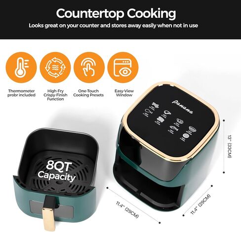 Panana 8QT Large Air Fryer Compact, 8 Preset Menus Airfryer, One-Touch Digital Control Presets, Touchscreen Display, Dishwasher Safe, Nonstick, Fit for Family (Green) in Saudi Arabia