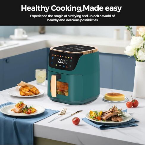 Panana 8QT Large Air Fryer Compact, 8 Preset Menus Airfryer, One-Touch Digital Control Presets, Touchscreen Display, Dishwasher Safe, Nonstick, Fit for Family (Green) in Saudi Arabia
