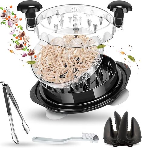 Chicken Shredder Tool with Suction Cups – Extra Large 12-Inch BPA Free ABS Meat Shredder for Chicken, Pork, Beef – Includes Tongs, Oven Mitts, Cleaning Brush & Detachable Plate in Saudi Arabia