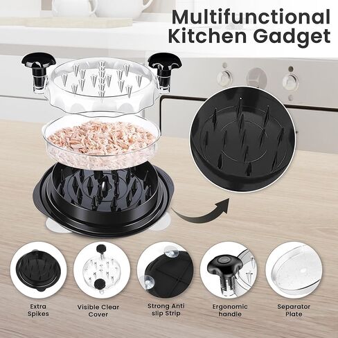 Chicken Shredder Tool with Suction Cups – Extra Large 12-Inch BPA Free ABS Meat Shredder for Chicken, Pork, Beef – Includes Tongs, Oven Mitts, Cleaning Brush & Detachable Plate in Saudi Arabia