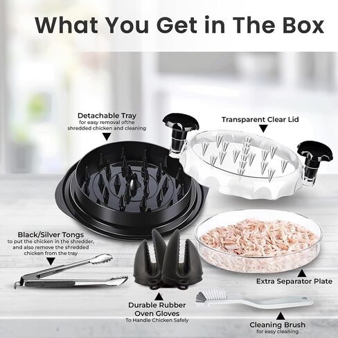 Chicken Shredder Tool with Suction Cups – Extra Large 12-Inch BPA Free ABS Meat Shredder for Chicken, Pork, Beef – Includes Tongs, Oven Mitts, Cleaning Brush & Detachable Plate in Saudi Arabia