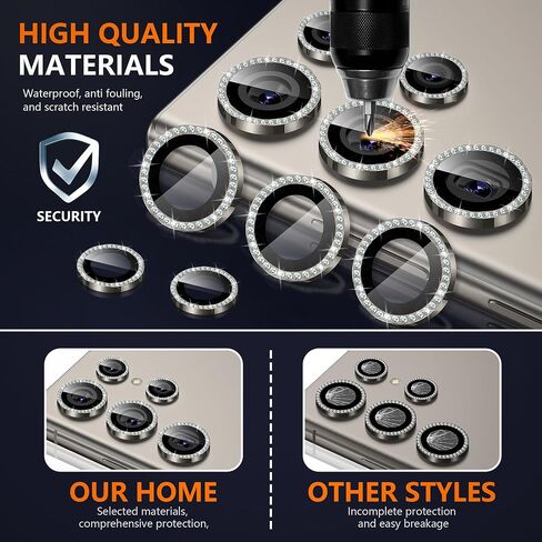 حامي عدسة كاميرا سامسونج Galaxy S25 Ultra Camera Lens ، فيلم زجاجي مقسّر 9H ، [Glitter Diamonds] [لا يؤثر in Saudi Arabia