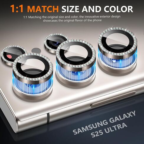 حامي عدسة كاميرا سامسونج Galaxy S25 Ultra Camera Lens ، فيلم زجاجي مقسّر 9H ، [Glitter Diamonds] [لا يؤثر in Saudi Arabia