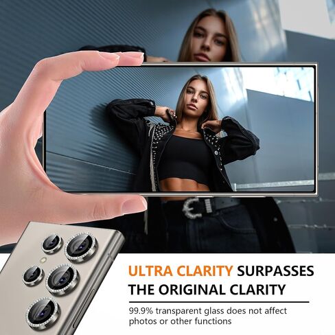 حامي عدسة كاميرا سامسونج Galaxy S25 Ultra Camera Lens ، فيلم زجاجي مقسّر 9H ، [Glitter Diamonds] [لا يؤثر in Saudi Arabia