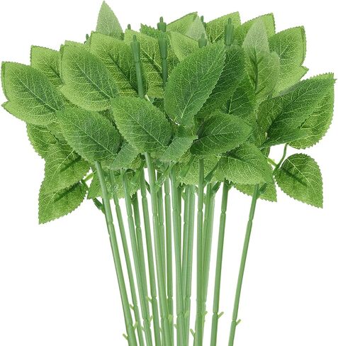 PATIKIL Floral Wire Stem with Leaves, 20 Pcs Artificial Plastic Rose Floral Wire Stems for DIY Craft Bouquet Making Floral Arrangement Tools Wedding Decoration in Saudi Arabia