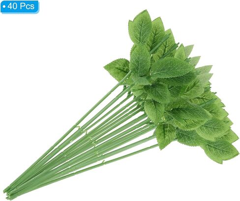 PATIKIL Floral Wire Stem with Leaves, 20 Pcs Artificial Plastic Rose Floral Wire Stems for DIY Craft Bouquet Making Floral Arrangement Tools Wedding Decoration in Saudi Arabia