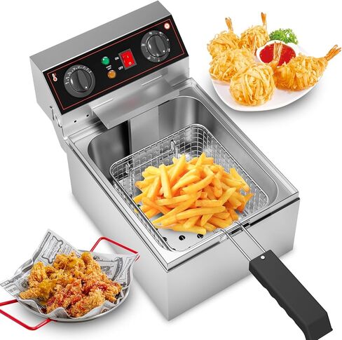 10.6qt/10L كهربائي مقلاة عميقة ث/سلة وغطاء ، مقايض كونترتوب من الفولاذ المقاوم للصدأ ، 3000 واط آلة تقلي in Kuwait