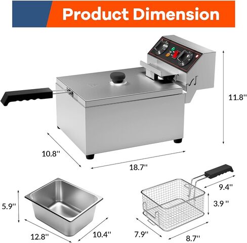 10.6qt/10L كهربائي مقلاة عميقة ث/سلة وغطاء ، مقايض كونترتوب من الفولاذ المقاوم للصدأ ، 3000 واط آلة تقلي in Kuwait