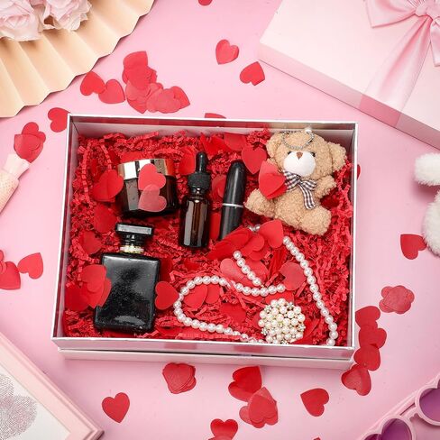 1 LB Valentine's Day Crinkle Cut and Heart Confetti Raffia Tissue Paper Filler Shred Heart-shaped Paper Scraps(Red) in Saudi Arabia