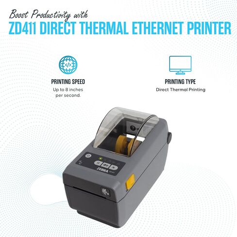 ZD411 Zebra USB Direct Thermal Label Printer Bundle with 24v, USB 2.0 Printer Cable, 2.25" X 1.25" Label Roll, Quick Start Guide & Microfiber Cleaning Cloth (Zebra ZD410 Replacement in Saudi Arabia