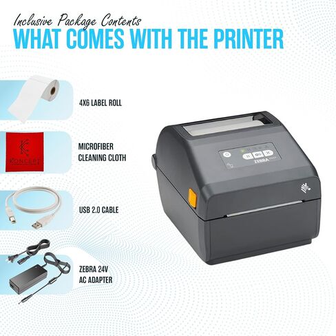 ZD411 Zebra USB Direct Thermal Label Printer Bundle with 24v, USB 2.0 Printer Cable, 2.25" X 1.25" Label Roll, Quick Start Guide & Microfiber Cleaning Cloth (Zebra ZD410 Replacement in Saudi Arabia
