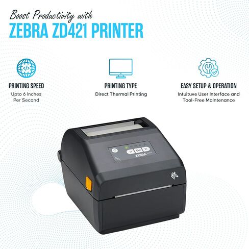 ZD411 Zebra USB Direct Thermal Label Printer Bundle with 24v, USB 2.0 Printer Cable, 2.25" X 1.25" Label Roll, Quick Start Guide & Microfiber Cleaning Cloth (Zebra ZD410 Replacement in Saudi Arabia