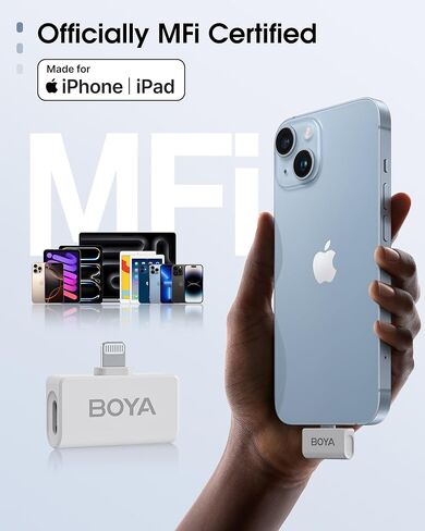 BOYA Omic Wireless Microphone for iPhone/Android with MFi Certified Lightning/USB-C Plug, Noise Reduction, 164ft 30H Battery Life with Charging Case, iPhone Microphone for Video Recording-White in Saudi Arabia