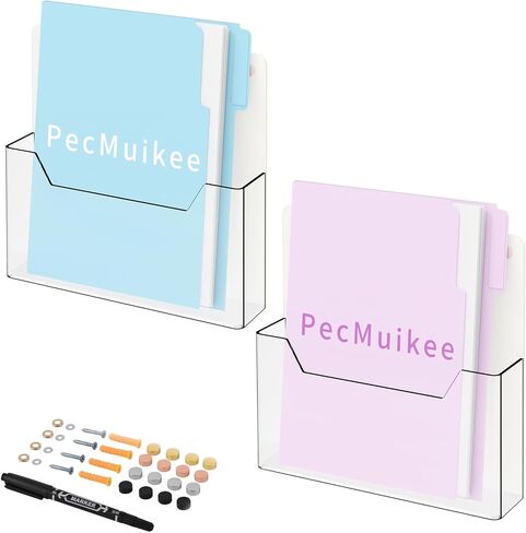 PecMuikee Wall File Organizer, Horizontal Acrylic Mail Magazine Holder Wall Mount, 4 Colors of Screw Caps Included Hanging File Organizer for School, Office, Hospital, 2 Pcs in Saudi Arabia