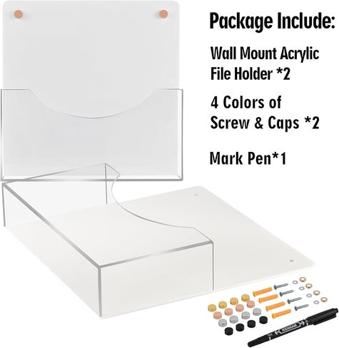 PecMuikee Wall File Organizer, Horizontal Acrylic Mail Magazine Holder Wall Mount, 4 Colors of Screw Caps Included Hanging File Organizer for School, Office, Hospital, 2 Pcs in Saudi Arabia