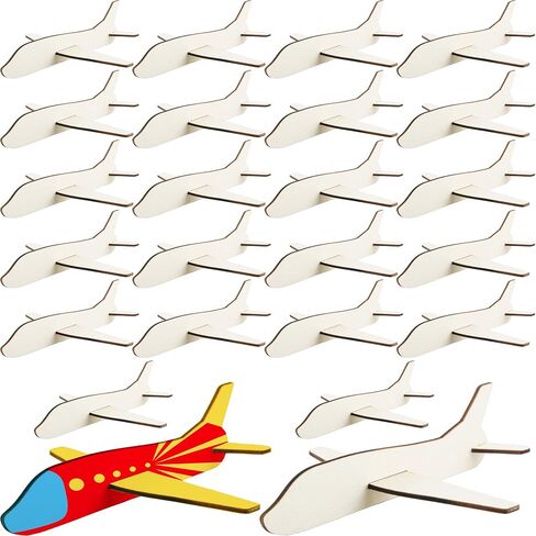 Feradny 24 Pack Unfinished Wooden Airplane Model Toys DIY Model Planes Wood Plane kit Handcraft Plane to Paint for Kids School Art Activity Birthday Carnival Party (Color Style 2) in Saudi Arabia
