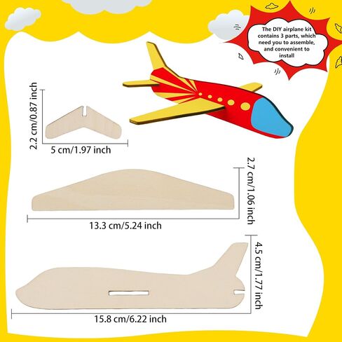 Feradny 24 Pack Unfinished Wooden Airplane Model Toys DIY Model Planes Wood Plane kit Handcraft Plane to Paint for Kids School Art Activity Birthday Carnival Party (Color Style 2) in Saudi Arabia