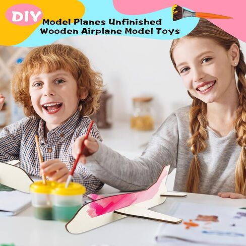Feradny 24 Pack Unfinished Wooden Airplane Model Toys DIY Model Planes Wood Plane kit Handcraft Plane to Paint for Kids School Art Activity Birthday Carnival Party (Color Style 2) in Saudi Arabia