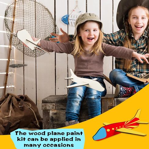 Feradny 24 Pack Unfinished Wooden Airplane Model Toys DIY Model Planes Wood Plane kit Handcraft Plane to Paint for Kids School Art Activity Birthday Carnival Party (Color Style 2) in Saudi Arabia