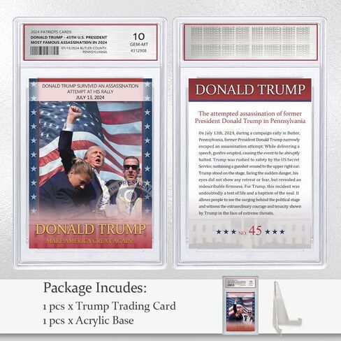 بطاقة Trump Trading Card - Donald Trump Collectibles ، محاولة التماس ، Gem Mint 10 تصنيف ، 2024 هدايا Maga السياسية (بطاقة) in Kuwait