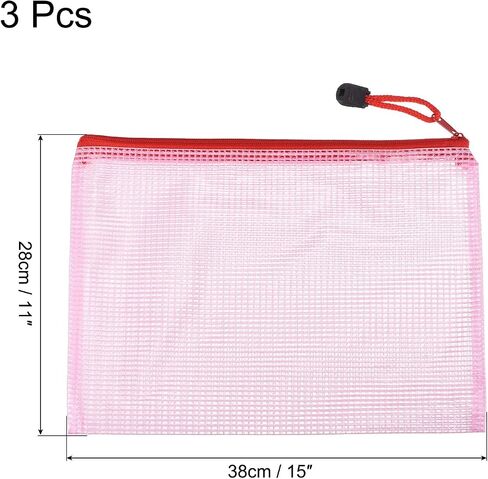 MECCANIXITY Mesh Zipper Bags, A5 Size File Document Pockets Bill Pouch Folders for Office Home Supply, Pink Pack of 3 in Saudi Arabia