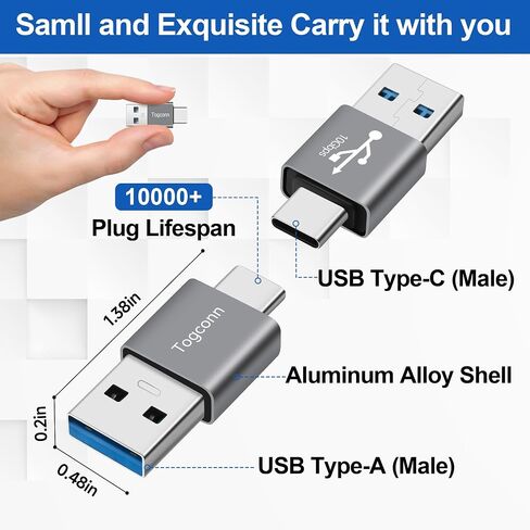 USB to USB C Adapter 4Pack, Type-C Male to USB Type-A Male Converter Connector,Support 3A Charge & 10Gbps Data Transfer Compatible with Phones, Computers, Tablet, Laptop and More in Saudi Arabia