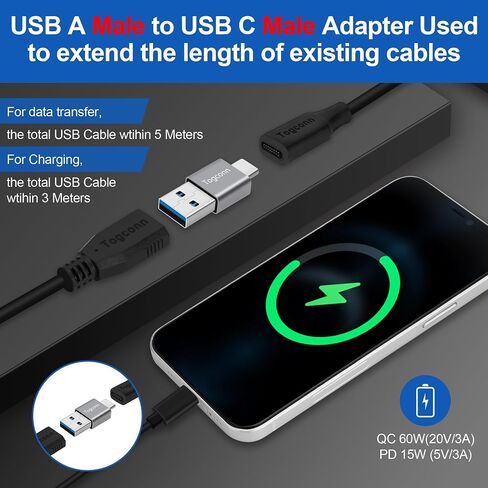 USB to USB C Adapter 4Pack, Type-C Male to USB Type-A Male Converter Connector,Support 3A Charge & 10Gbps Data Transfer Compatible with Phones, Computers, Tablet, Laptop and More in Saudi Arabia