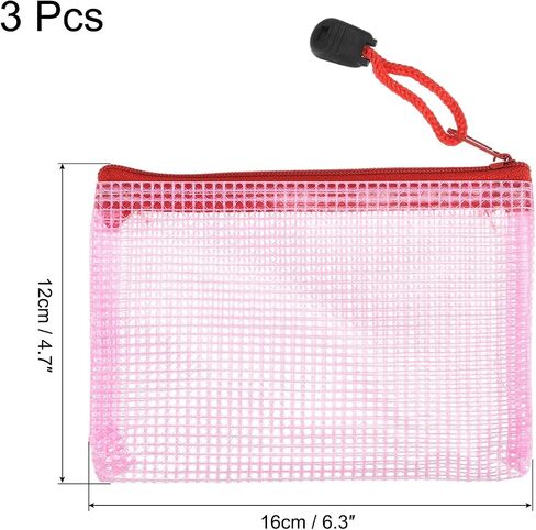 MECCANIXITY Mesh Zipper Bags, A5 Size File Document Pockets Bill Pouch Folders for Office Home Supply, Pink Pack of 3 in Saudi Arabia