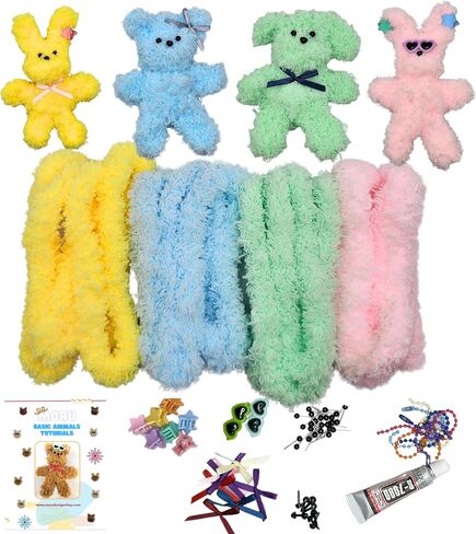 Moru Fur Pipe Cleaner Craft Kit #1, Soft, Thick, Long Teddy Fur-Wrapped stem Wire for DIY Art & Craft. with Decorative Accessories (Eyes/Nose/Ribbons) &Tutorial. Great for a Gift, Craft Class, Party in Saudi Arabia