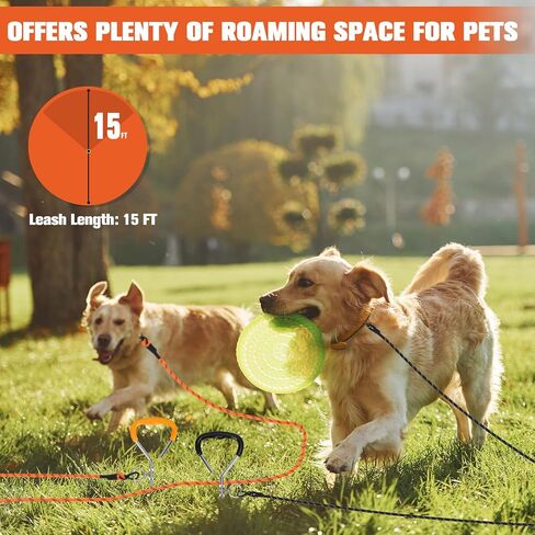 Mihachi Dog Tie Out Stake and Long Dog Leash, Reflective Recall Training Lead Leash with Removable Handle, 15.8in Ground Stake, Ideal for Yard, Camping and Beach, Suitable for Large Dogs,Orange 30FT in Saudi Arabia
