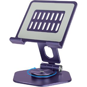 Tablet Stand Holder for Desk, Swivel iPad Stand with 360 Rotating Base, Aluminum Foldable Desktop Stand Holder Compatible with All Tablet Such as iPad Pro 12.9,11,10.5,9.7, Grey