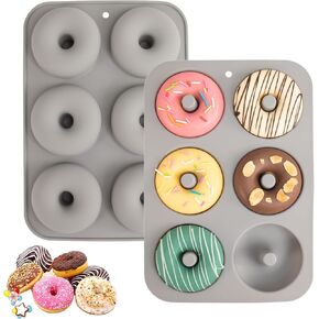 Aichoof Silicone Donut Mold for 6 Doughnuts, Set of 2. Food Grade LFGB Silicone Bagels Baking Pan, Non-Stick, Dishwasher Safe, Heat Resistant and Microwave Safe(Gray)