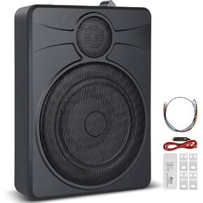 10" Slim Under Seat Powered Car Subwoofer, Car/Truck Audio Sub Built in Amplifier amp Combo, Simple Installation(Subwoofer + Mounting Wire Kit)