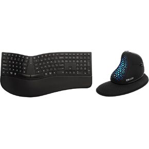 DeLUX Full Size Ergonomic Keyboard and Mouse Combo, Wireless Split Keyboard and Vertical Mouse with OLED Screen