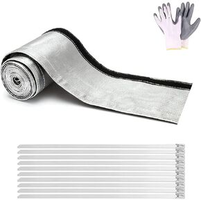 Heat Shroud Aluminized Sleeving Heat Shield fuel line wire heat sleeve for Ultimate Heat Protection Hose Wire Sleeving, 1-1/2" I.D.x 10FT with 10PCS Stainless Steel（304） Cable Metal Ties-Silve
