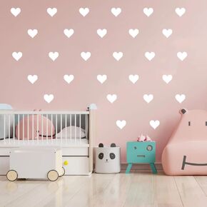 White Heart 2inchx120 Pieces Wall Decal Vinyl Sticker for Baby Kids Children Boy Girl Bedroom Decor Removable Nursery Decoration (White)