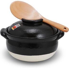 Banko-Yaki Fluffy Rice Pot, Earthenware Rice Cooker with inner lid Measuring Cup and Paddle, Traditional Japanese Donabe for Evenly Cooked Rice, Mixed Rice, and Porridge (3-Gou/Serves 3 to 5 people)