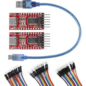 2PCS Type-c FT232RL Mini USB to TTL Serial Converter Adapter Module 3.3V/5.5V FTDI Breakout Board+60pcs Breadboard Jumper Wires 20cm Dupont Cable Assorted Kit+1PCS Type-c Cable for Arduino