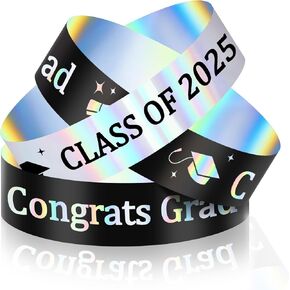 500 Pcs Class of 2025 Wristbands Congrats Grad Plastic Wristband Waterproof Graduation Bracelets Bulk Graduation Class Gifts for Teacher Student Graduation (Black, White)