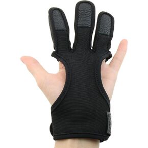 Black Three Finger Leather Archery Gloves Archery Protective Gear Accessories Archery Finger Guard with Adjustable Sticky Strap