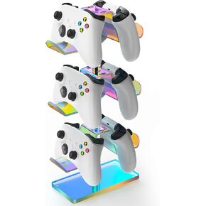 NiHome 3-Tier Iridescent Acrylic Game Controller Holder for Up to 6 Controllers, Compatible with PS4, PS5, Xbox One, Xbox Series X/S, Nintendo Switch, Sturdy Design for Headsets, Remotes, Accessories